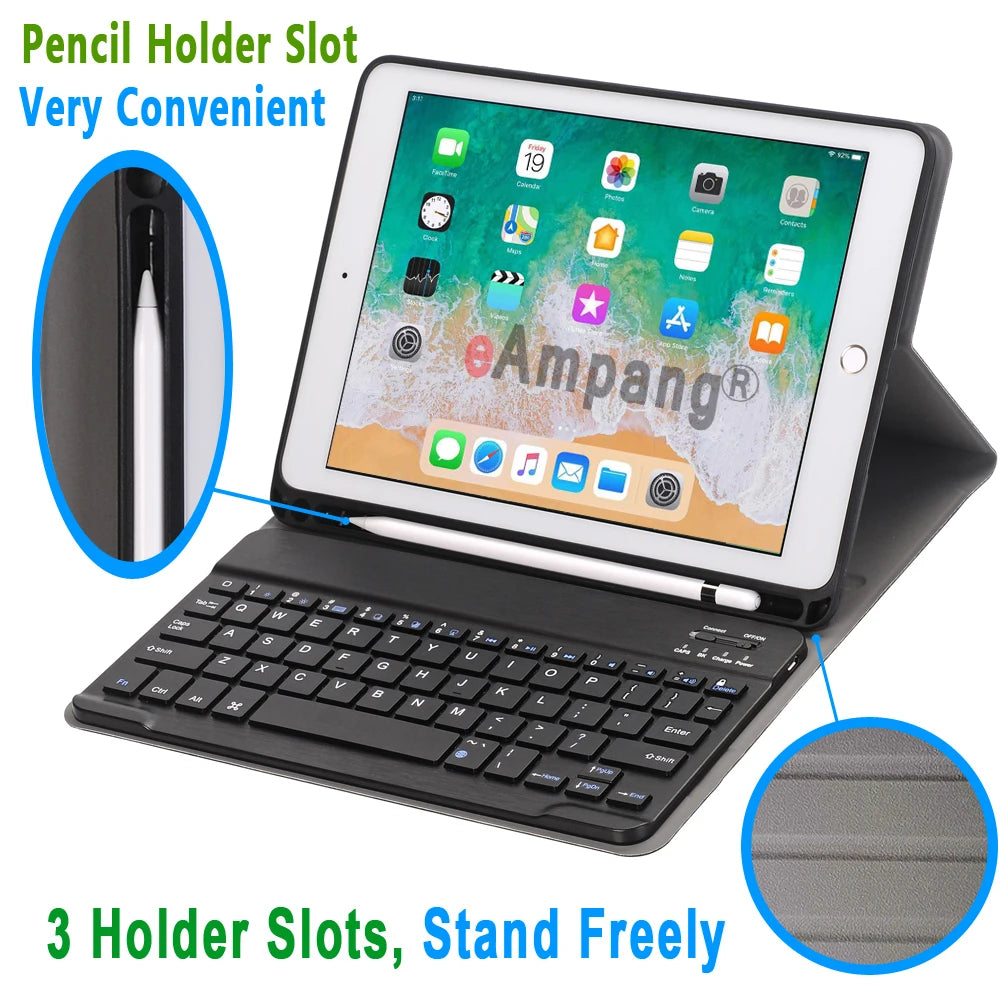 Pencil Holder Keyboard Case for Apple iPad 9.7 2018 6 6th Generation 5 5th 2017 Air 1 2 Pro 9.7 A1893 A1954 A1822 A1823 A1566