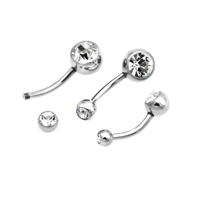 100pcs Free Shipping Double Clear Gem Navel Piercing transparent white stone Belly Ring Bar Body Jewelry 6 8mm 10mm 12mm