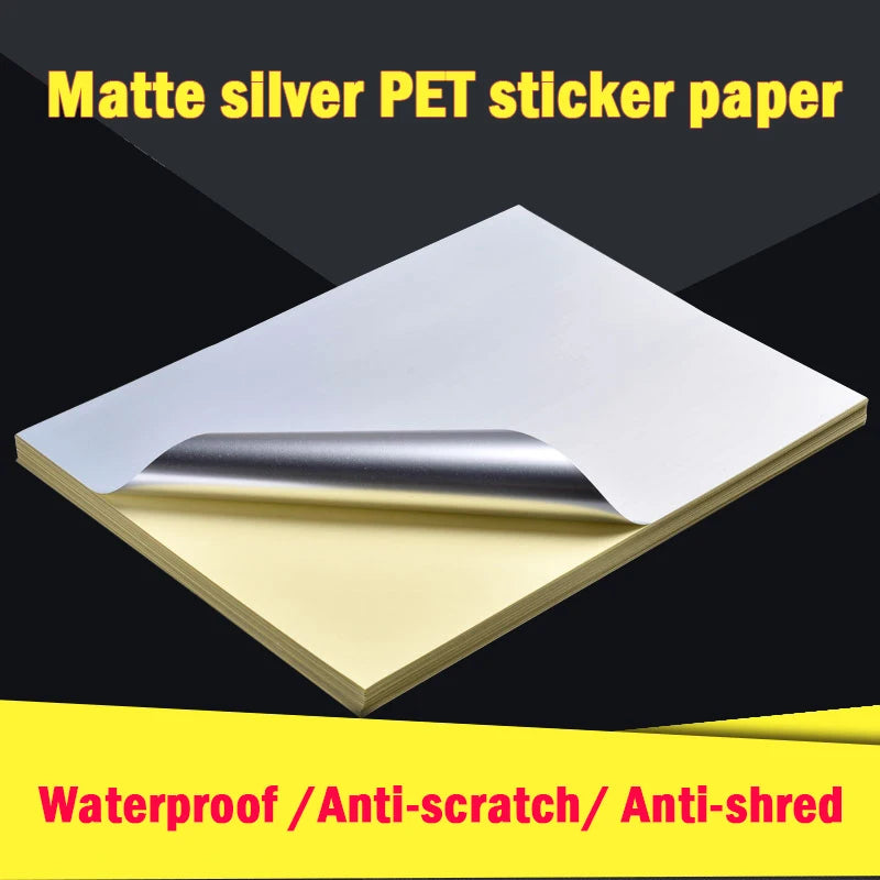 A4 Matte Silver Sticker Printing Paper PET UV Coating Label Waterproof Scratch-resistant Heat safe Inkjet Laser Printer