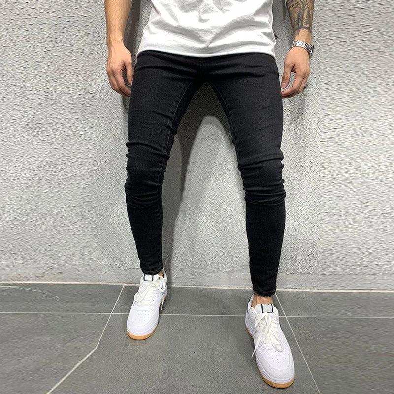 Grey Pure Color Jeans Men Elastic Waist Skinny Jeans Men 2021 Stretch No Ripped Pants Streetwear Black Mens Denim Trousers