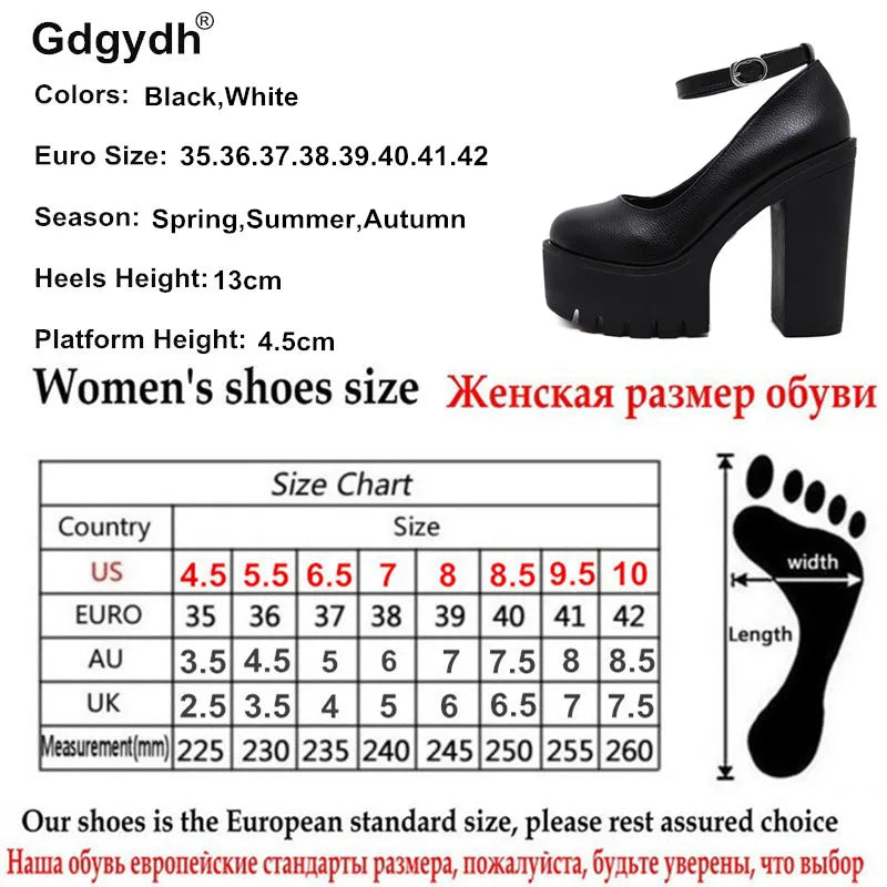 Gdgydh spring autumn casual high-heeled shoes sexy ruslana korshunova thick heels platform pumps Mary Janes Black White Size 42