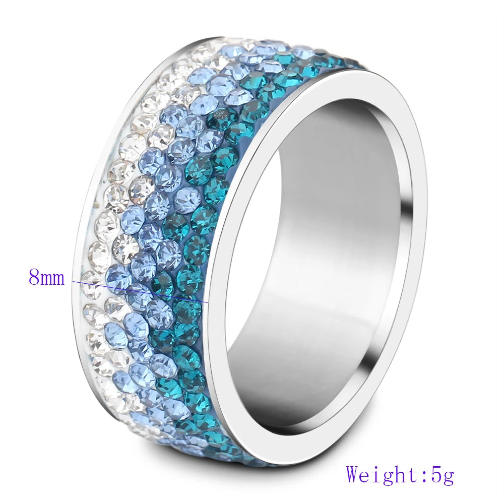 6/7/8/9# different Color Line Crystal Fashion Jewelry Ring Wholesale Fashion Stainless Steel Ring for women