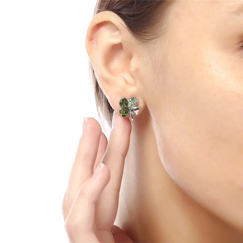 2019 pretty Lovers four Leaf Clover earrings stud women brand gold color Austrian Crystal stud Earrings jewelry 9554