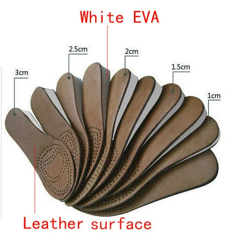 Unisex Breathable genuine leather rising insole height increasing shoes insole for Men or Women absorb sweat