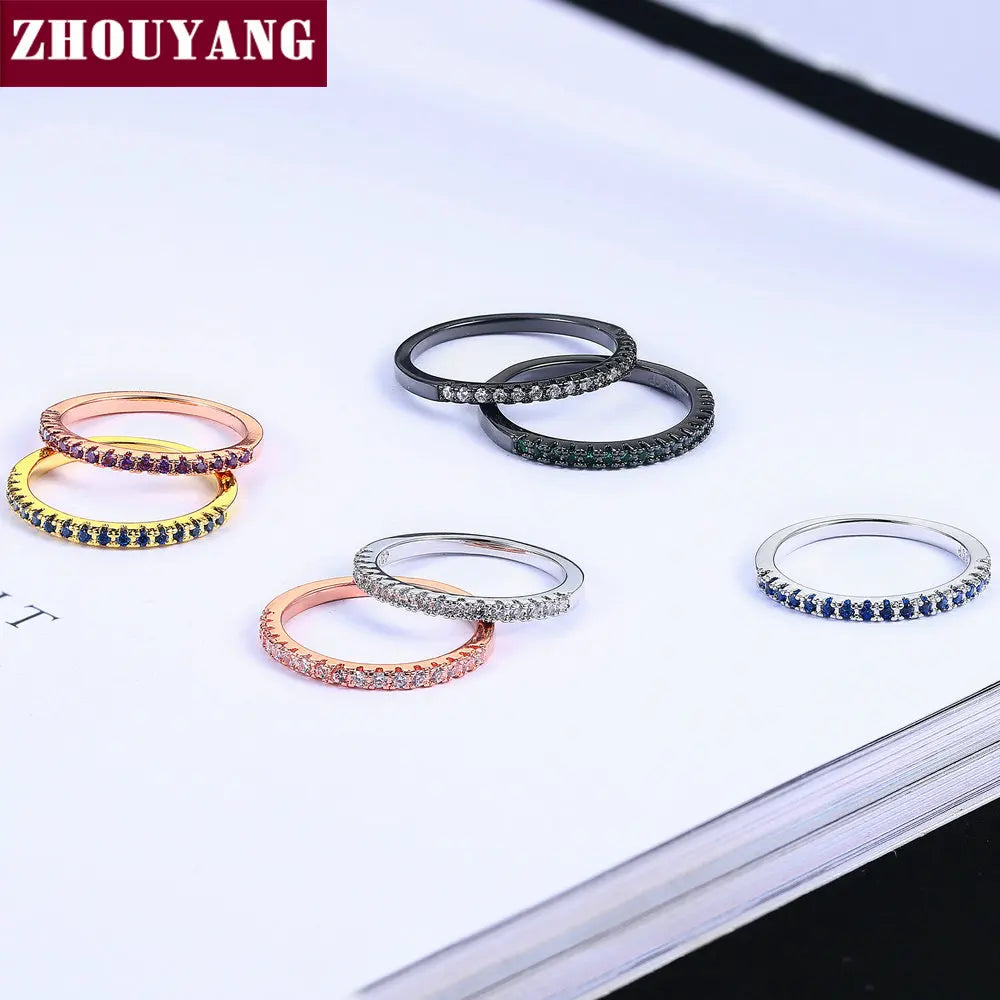 Dainty Wedding Ring For Women Man Concise Classical Multicolor Mini Zircon Rose Gold Color Fashion Jewelry R132 R133 ZHOUYANG