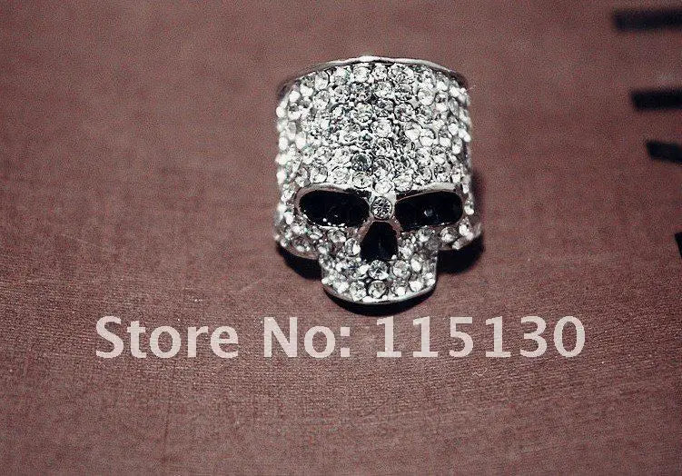 FishSheep Punk Hip-hop Austrian Crystal Skull Rings For Men Rock Rhinestone Biker Ring Fashion Male Skull Jewelry