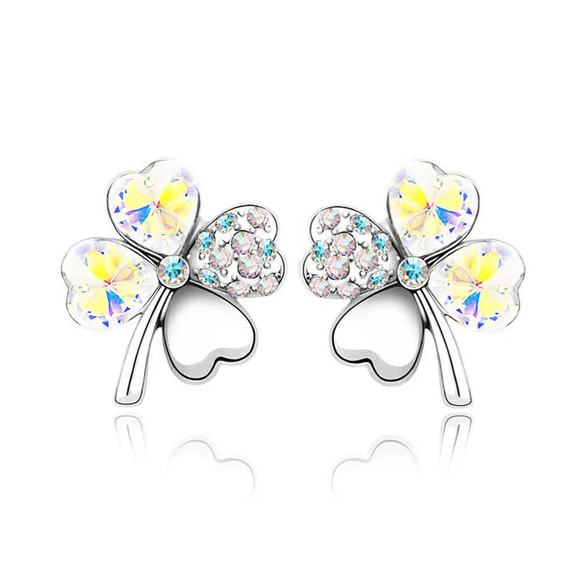 2019 pretty Lovers four Leaf Clover earrings stud women brand gold color Austrian Crystal stud Earrings jewelry 9554