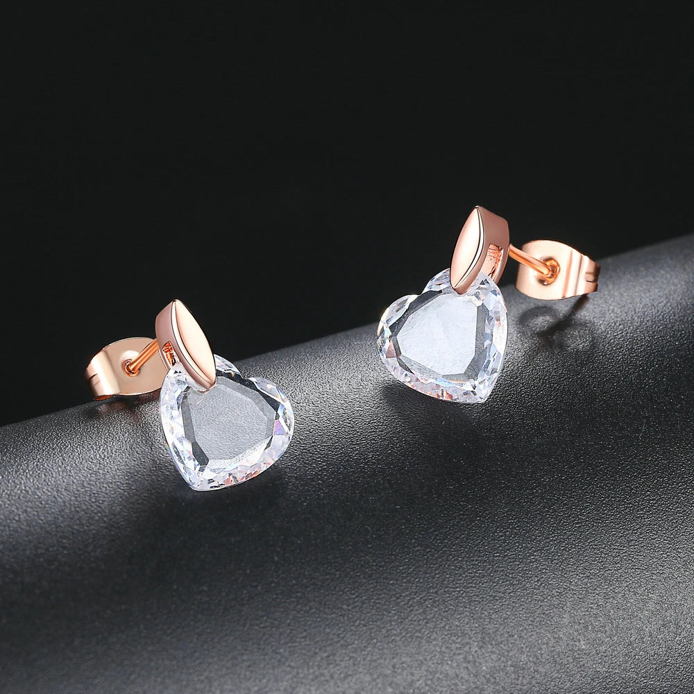 Top Quality Clear Heart Rose Gold Color Stud Earrings Jewelry Made with Genuine Austrian Crystal ZYE182 ZYE345