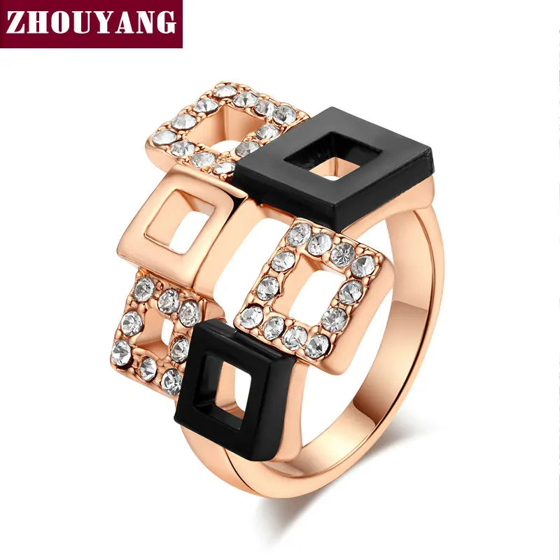 ZHOUYANG Top Quality ZYR091 Fashion Geometric Ring Rose Gold Color Austrian Crystals Full Sizes