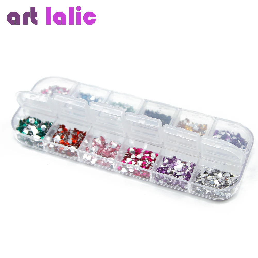 Crystal Rhinestones Nail Art Gems with Case, Heart Shape, Acrylic Tips, UV Gel, DIY Deco, 3000 Pcs