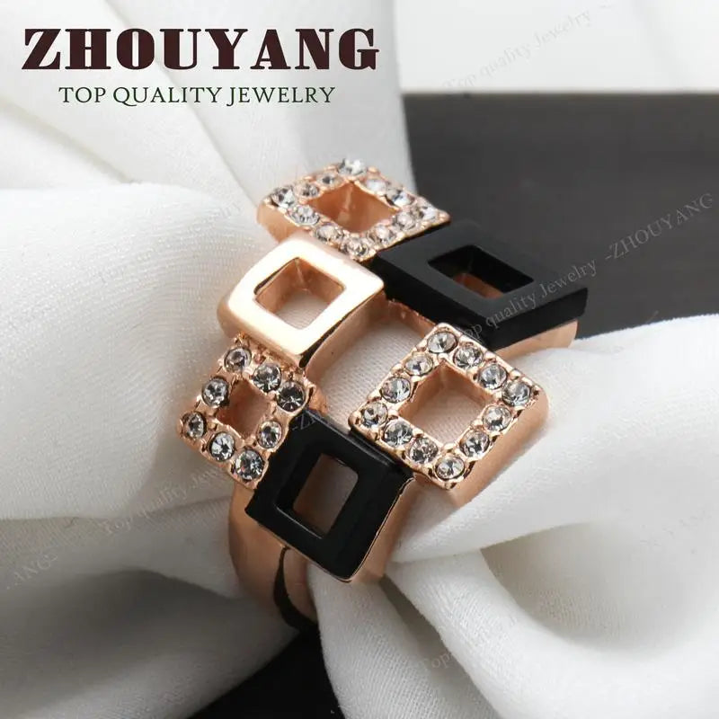 ZHOUYANG Top Quality ZYR091 Fashion Geometric Ring Rose Gold Color Austrian Crystals Full Sizes