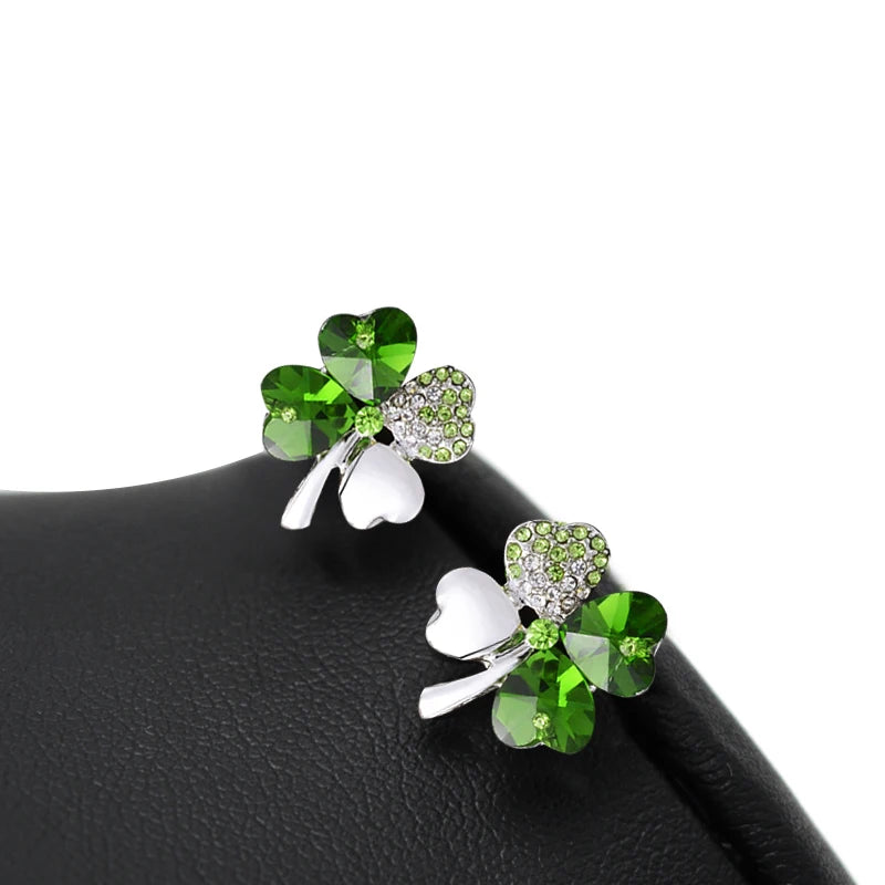 2019 pretty Lovers four Leaf Clover earrings stud women brand gold color Austrian Crystal stud Earrings jewelry 9554