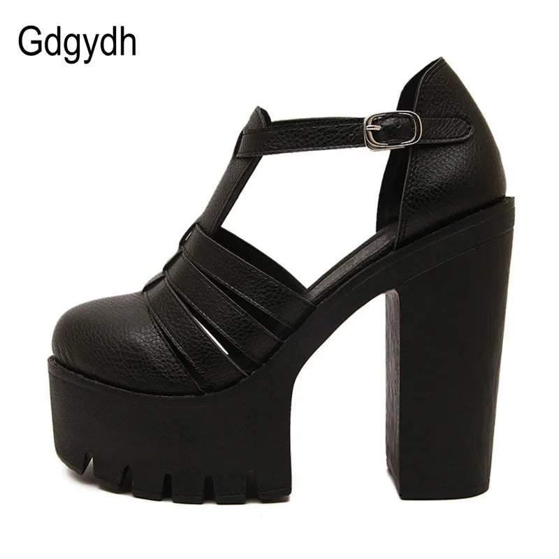 Gdgydh Hot Selling Summer Fashion High Platform Sandals Women Casual Ladies Shoes China Black White Roman Ankle Buckle Strap