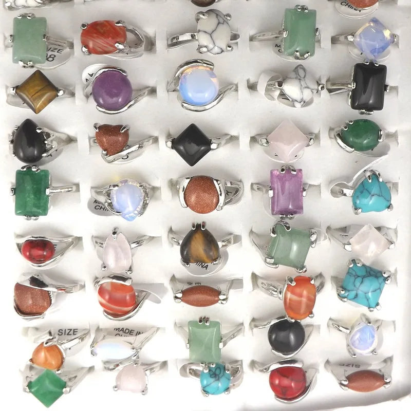 XiaoYaoTYM Mix Lot Natural Stone Rings Women's Ring Fashion Jewelry Bague 50pcs Free Shipping