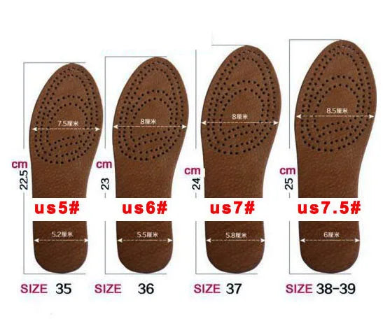 Unisex Breathable genuine leather rising insole height increasing shoes insole for Men or Women absorb sweat