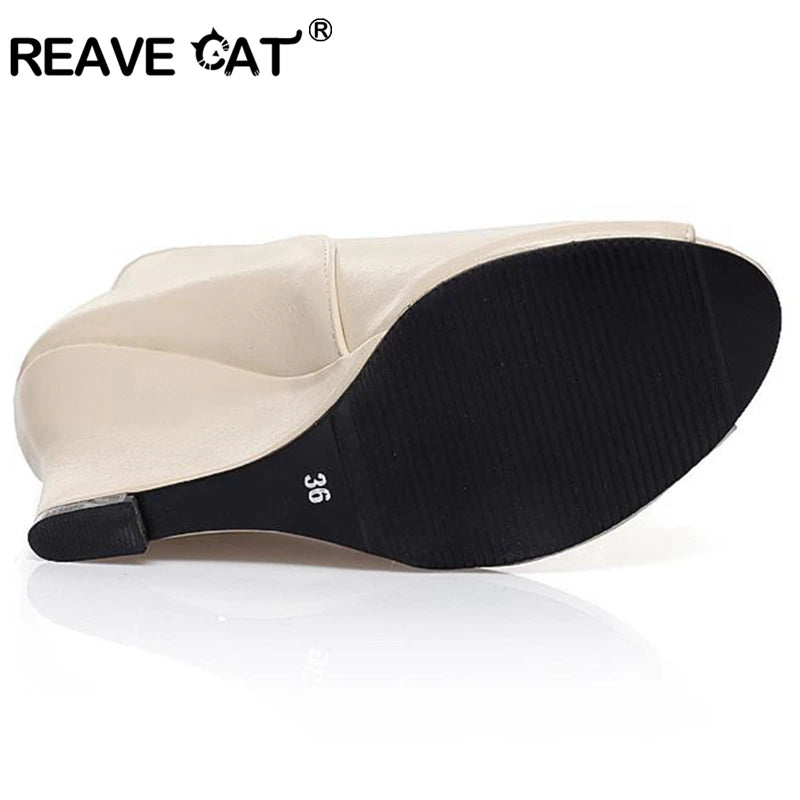 REAVE CAT Fashion Spring summer Women shoes Sandals Open toe High heels Roman Style Slip-On Novelty Wedges Summer Shoes Sexy Hot