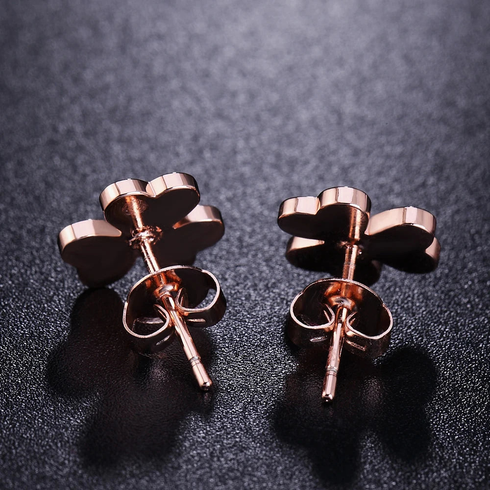 ZHOUYANG ZYE196 Classic Heart Leaf Rose Gold Color Simple Stud Earrings Fashion Jewelry For Girl Gift