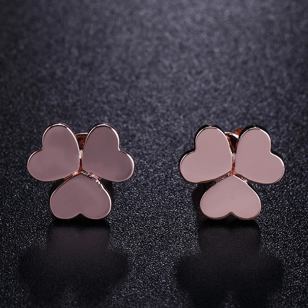 ZHOUYANG ZYE196 Classic Heart Leaf Rose Gold Color Simple Stud Earrings Fashion Jewelry For Girl Gift