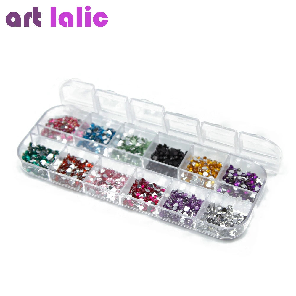 Crystal Rhinestones Nail Art Gems with Case, Heart Shape, Acrylic Tips, UV Gel, DIY Deco, 3000 Pcs