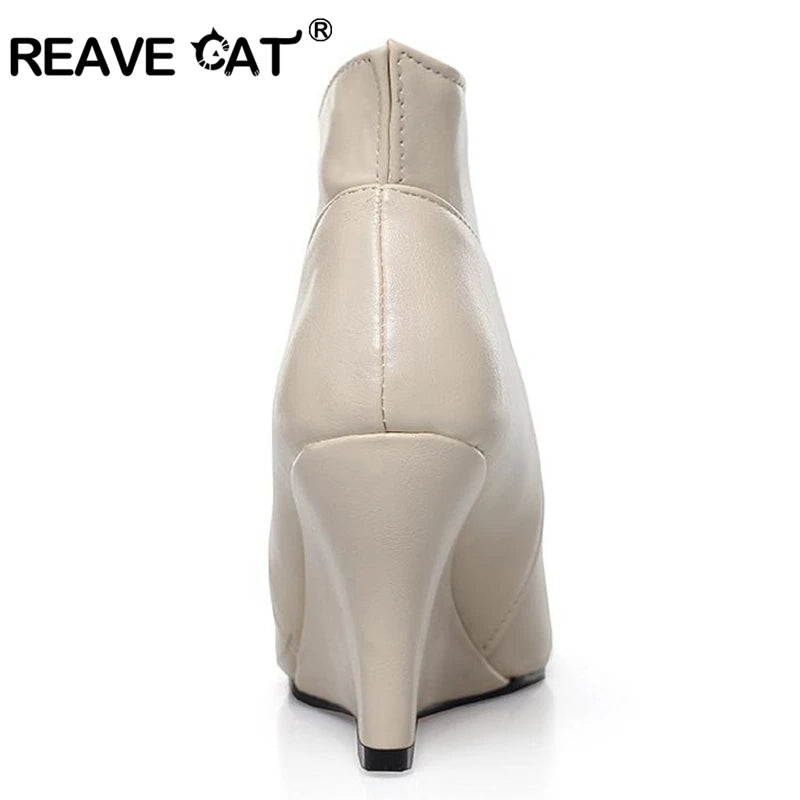 REAVE CAT Fashion Spring summer Women shoes Sandals Open toe High heels Roman Style Slip-On Novelty Wedges Summer Shoes Sexy Hot