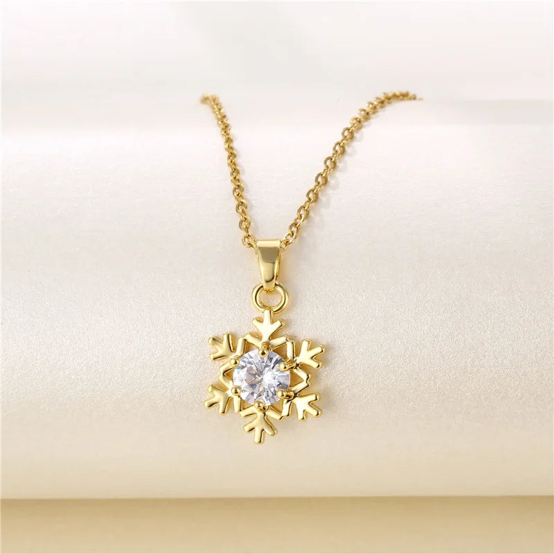 New Korean Fashion Zircon Crystal Pendant Stainless Steel Necklace For Women Sweet Sexy Ladies Wedding Jewelry Female Neck Chain