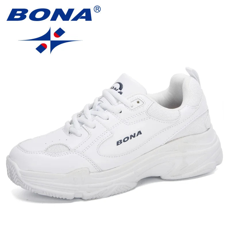 BONA New Designers White Sneakers Women Flats Shoes Vulcanize Shoes Woman Casual Zapatillas Mujer European Size Platform