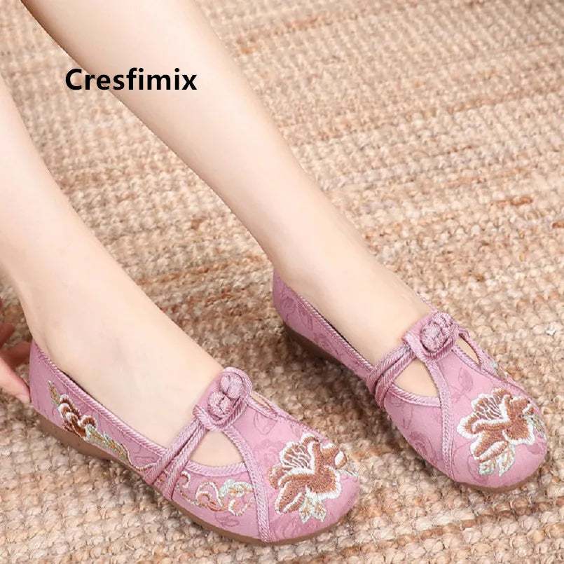 Cresfimix dames schoenen lady fashion light weight grey ballet shoes women cute sweet floral printed ant skid dance shoes a5523