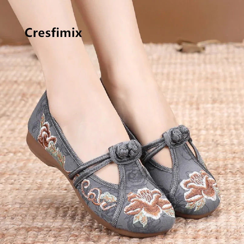 Cresfimix dames schoenen lady fashion light weight grey ballet shoes women cute sweet floral printed ant skid dance shoes a5523