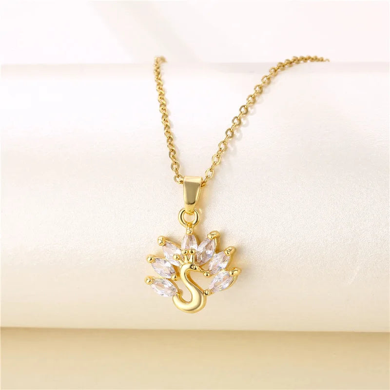 New Korean Fashion Zircon Crystal Pendant Stainless Steel Necklace For Women Sweet Sexy Ladies Wedding Jewelry Female Neck Chain