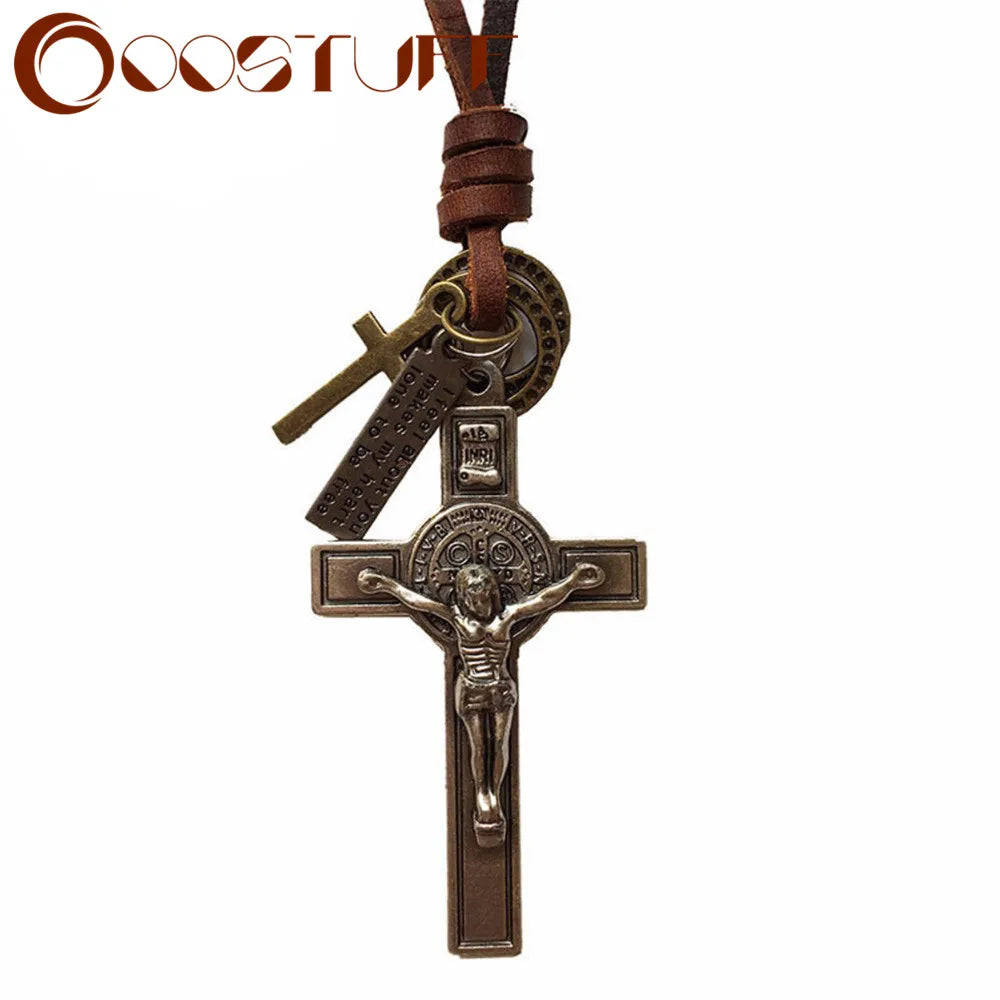 2022 Men Jewelry Statement necklaces & pendants kolye Punk Leather Rope collier collares choker colar jesus Cross Necklace Women