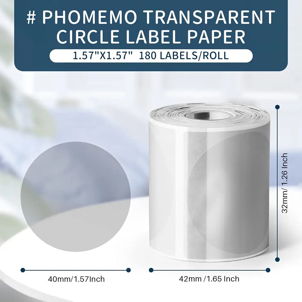 Phomemo Clear Transparent Self-Adhesive Labels Paper for Phomemo M110 200 220 Label Printer Thermal Sticker Printable Paper Roll