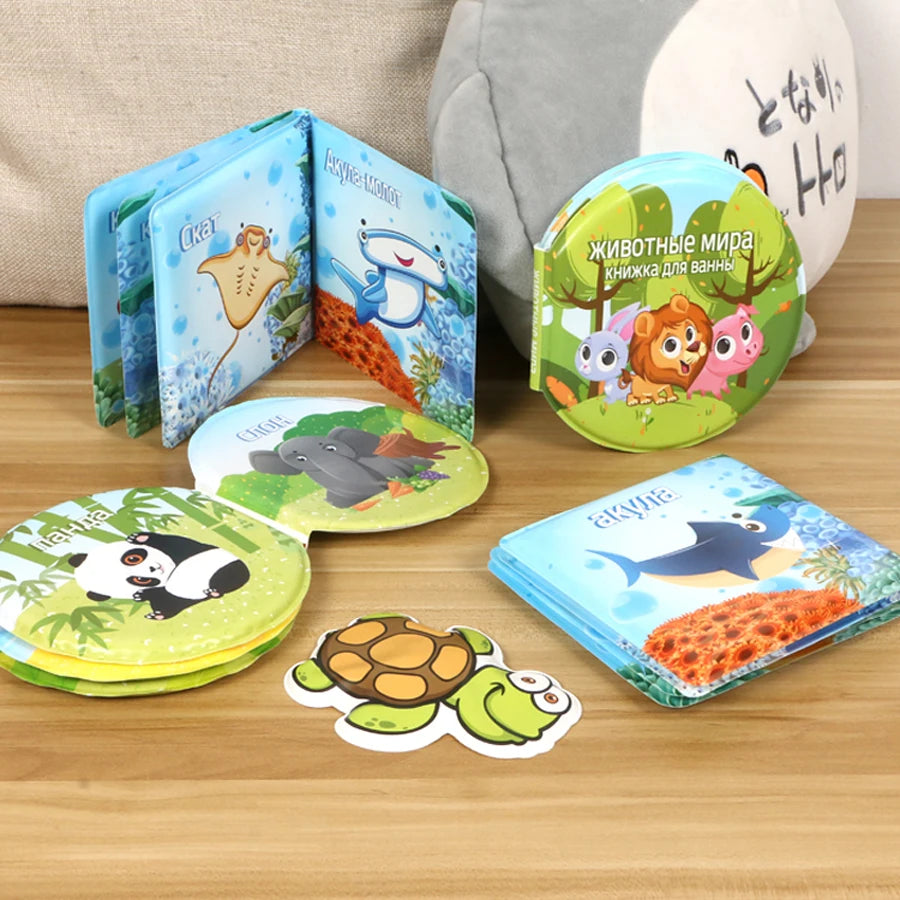 New Baby Bath Book Russian Language Learning Educational Floating Waterproof Book with BB Whistle Bathroom Bathing Toys