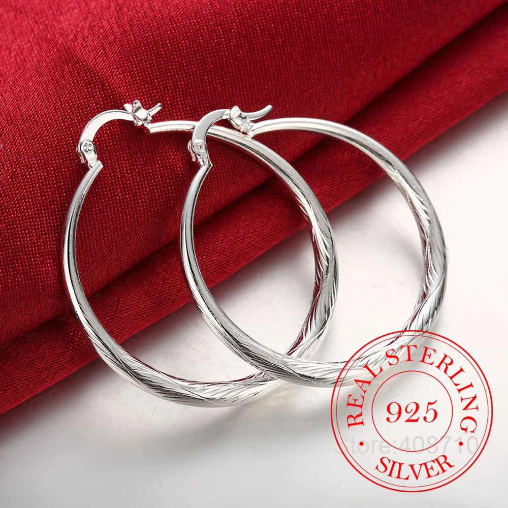 925 Sterling Silver Hip Hop Round Earrings for Women Large Circle 4.0cm Piercing Hoop Earring Dropship Suppliers