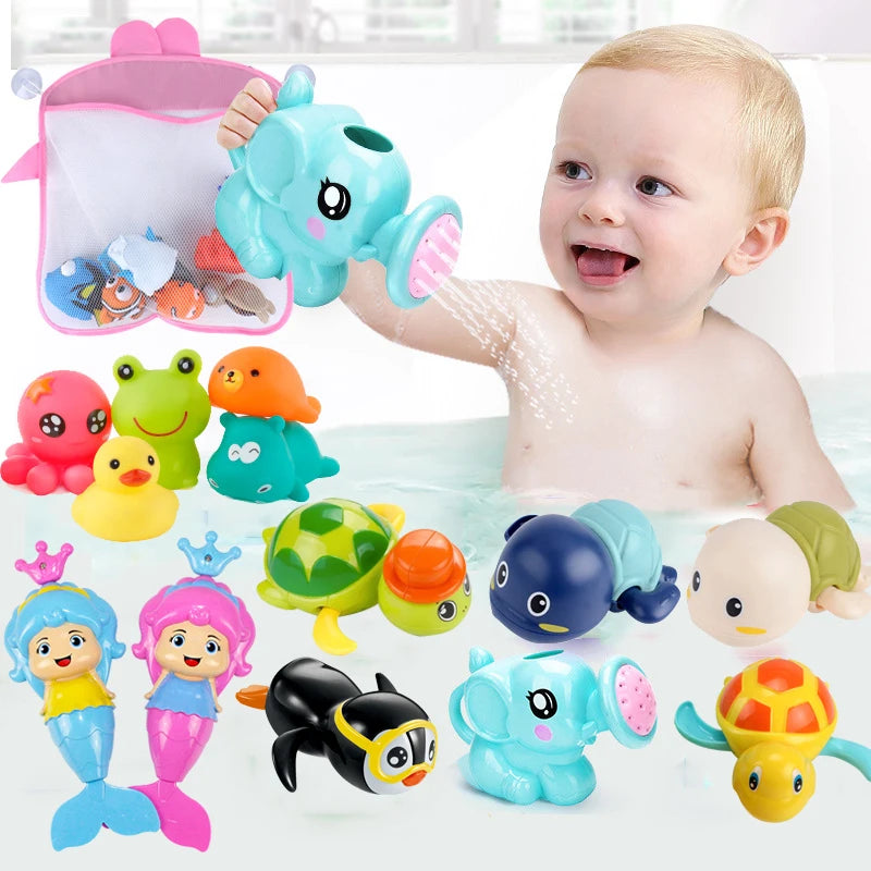 Cute Cartoon Baby Bath Toys Animal Tortoise Classic Baby Water Toy Infant Bathroom Clockwork Educational Kids Beach Bath Toys