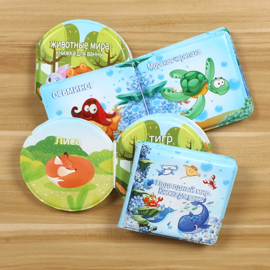 New Baby Bath Book Russian Language Learning Educational Floating Waterproof Book with BB Whistle Bathroom Bathing Toys