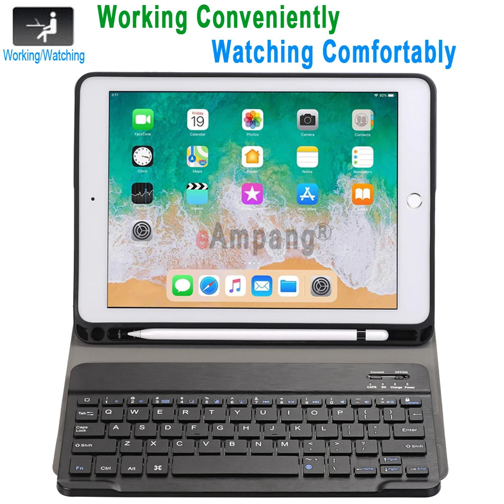 Pencil Holder Keyboard Case for Apple iPad 9.7 2018 6 6th Generation 5 5th 2017 Air 1 2 Pro 9.7 A1893 A1954 A1822 A1823 A1566