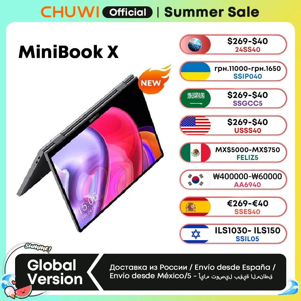 CHUWI MiniBook X Laptop Tablet 2 In 1 Intel N100 /N5100 10.51" FHD IPS Screen 12GB LPDDR5 512G SSD Windows 11 Notebook 1200*1920