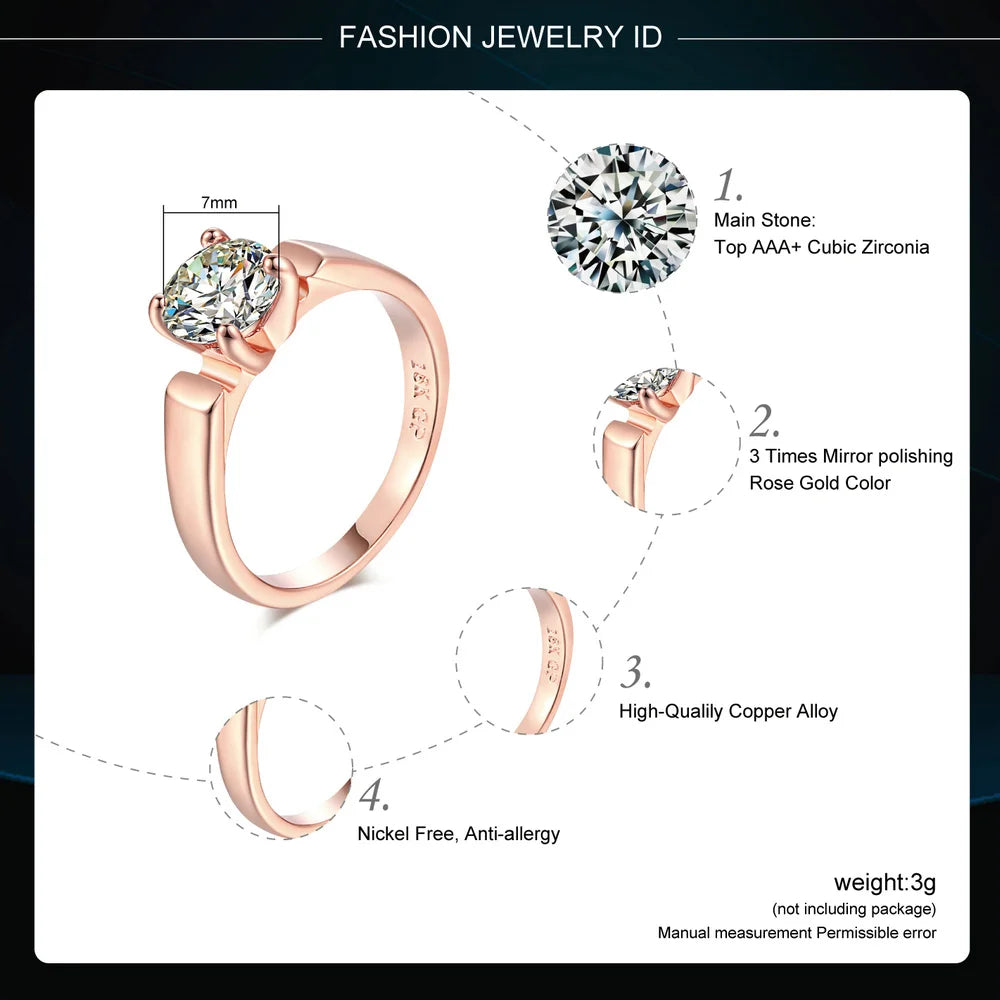 ZHOUYANG Wedding Ring For Women 4 Prongs Classic 7mm Cubic Zirconia Rose Gold Color & Silver Color Fashion Jewelry ZYR054 ZYR053