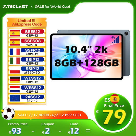Teclast T40 Pro 10.4 inch TDDI 2000x1200 2K FHD Android 12 Tablet 8GB RAM 128GB ROM 18W PD fast charging 7000mAh UNISOC T616 eight core Mali-G57 13MP rear camera network 4G and 350 Nits GPS call