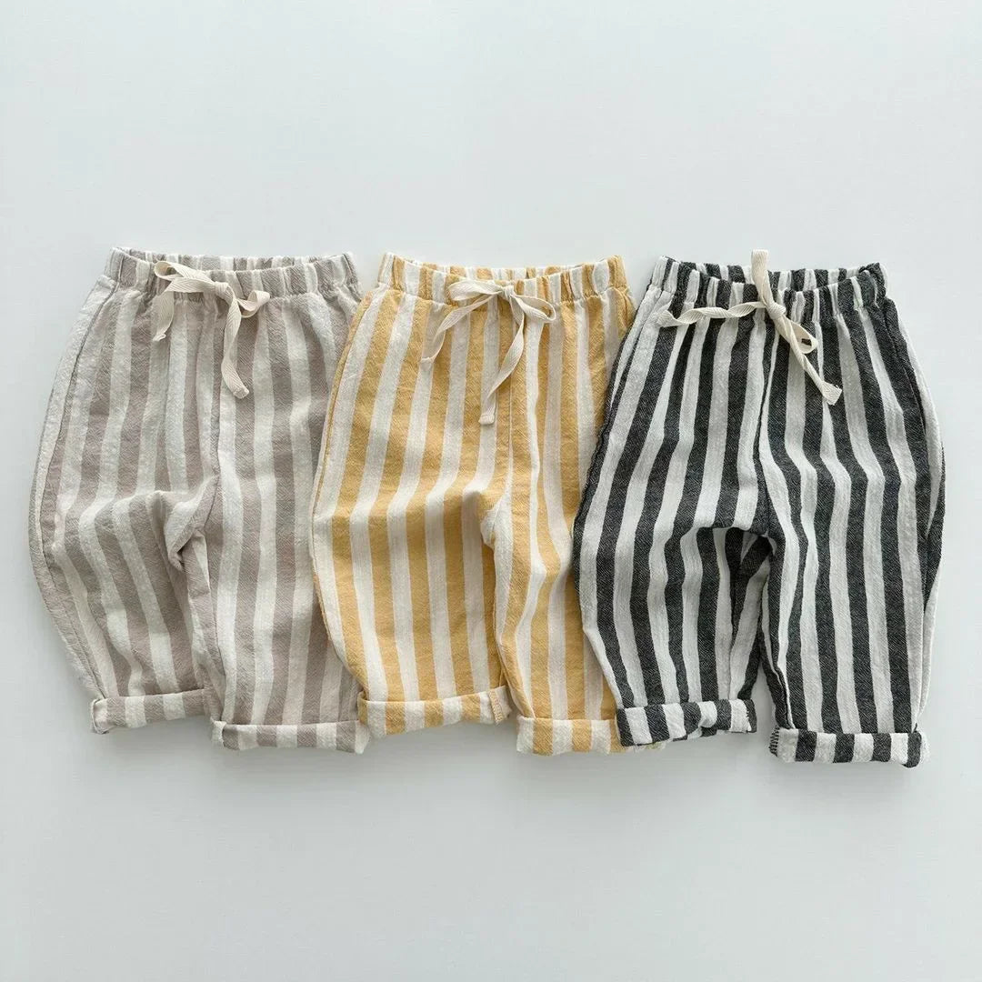 6543B Baby Pants Summer New Korean Cotton Thin Boy's Pant Casual Loose Striped Girl's Pants 1-5Year Kid's Trousers