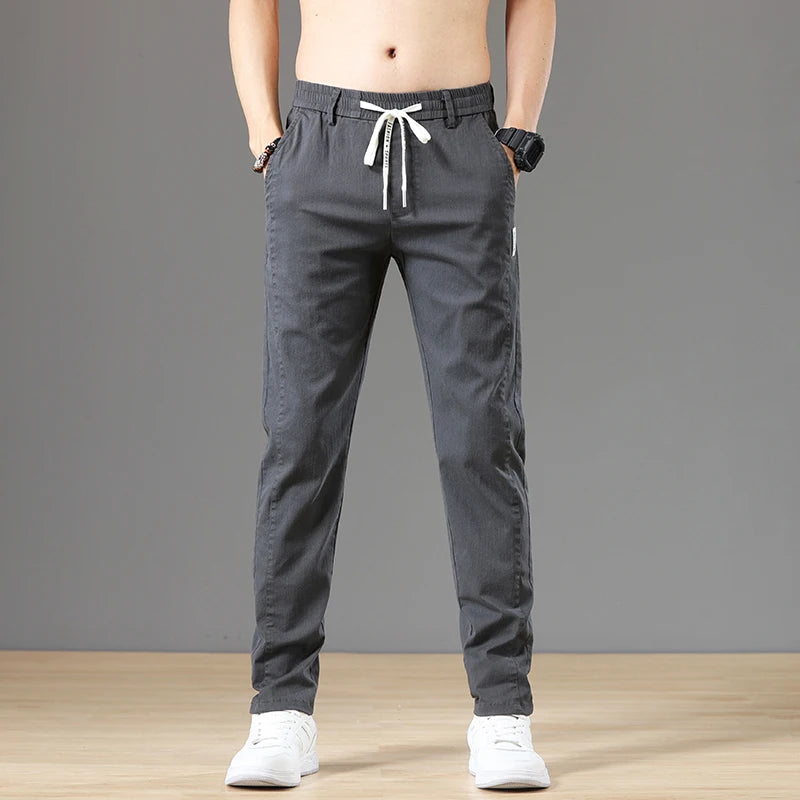 2023 Spring Men's Trousers Classic Version Cotton Solid Color Fashion Full Length Grey Business Casual Jeans Pants Male