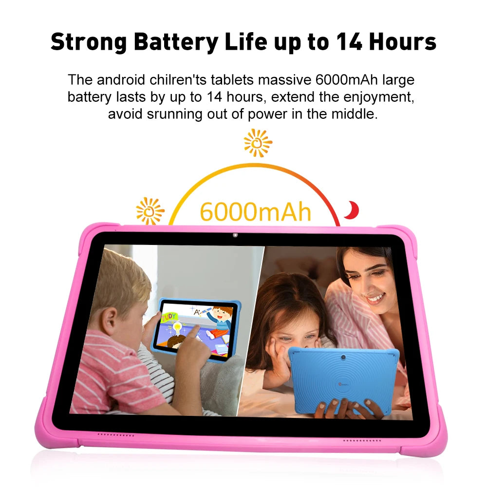 Cwowdefu 10.1 Inch Children Tablets Android 12 Quad Core 4GB 64GB WIFI Learning Tablets for Kids Toddler wIth Kids Mode 6000mAh