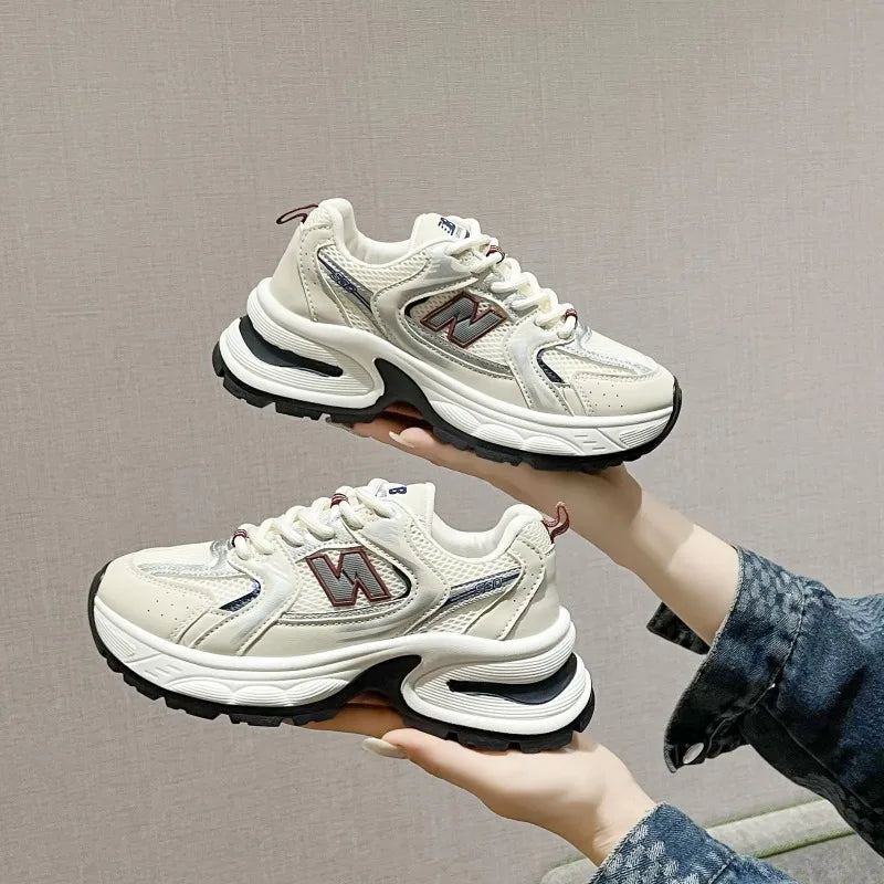 Women's Luxury Thick Sole Sneakers Fashion Casual Shoes Sneakers Women's Mesh Breathable Thick Sole Tennis Vulcanized Shoes