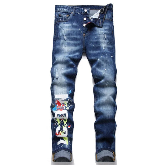 2024 Mens Skinny Jeans Light Blue Holes Long Trousers Male Stretch Slim Pants Quality Ripped Jeans Luxury Brand Men Clothing