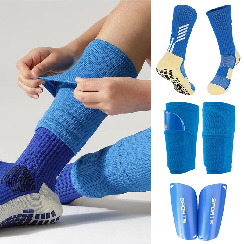 Een set voetbalscheenbeschermers met hoge elasticiteit, volwassenen, kinderen, sportlegging, hoes voor buitenbescherming, Nop Slip-voetbalsokken