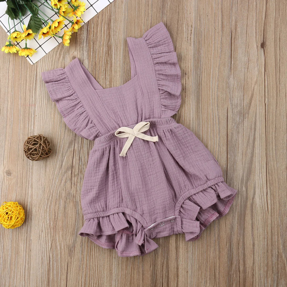 Infant Baby Clothing Girls Solid Color Ruffle Rompers Cotton Baby Girl Summer Sleeveless Romper Jumpsuit For Newborn Sunsuit