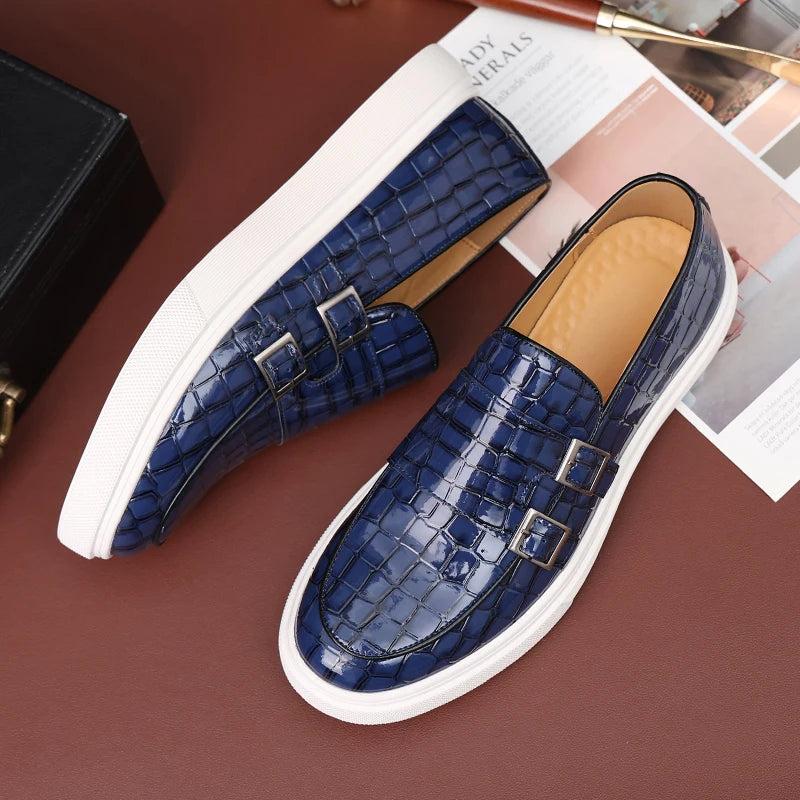 New Men's Vulcanize Shoes Slip-On Sneakers Double Buckle Monk Shoes  Handmade Men Shoes  Size 38-46