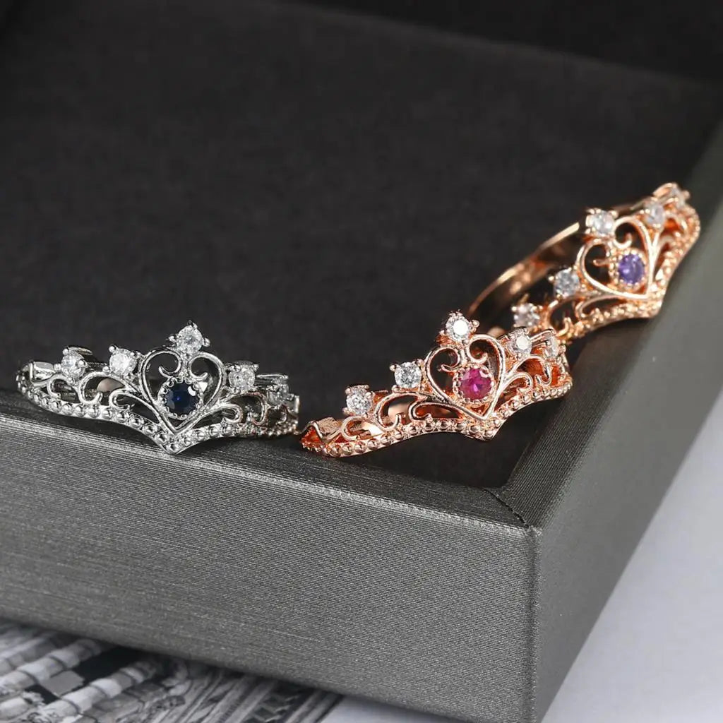 ZHOUYANG Crown Rings For Girls Party Finger Rings Rose Gold Color Brand Crystal Jewelry for women Anel KBR212