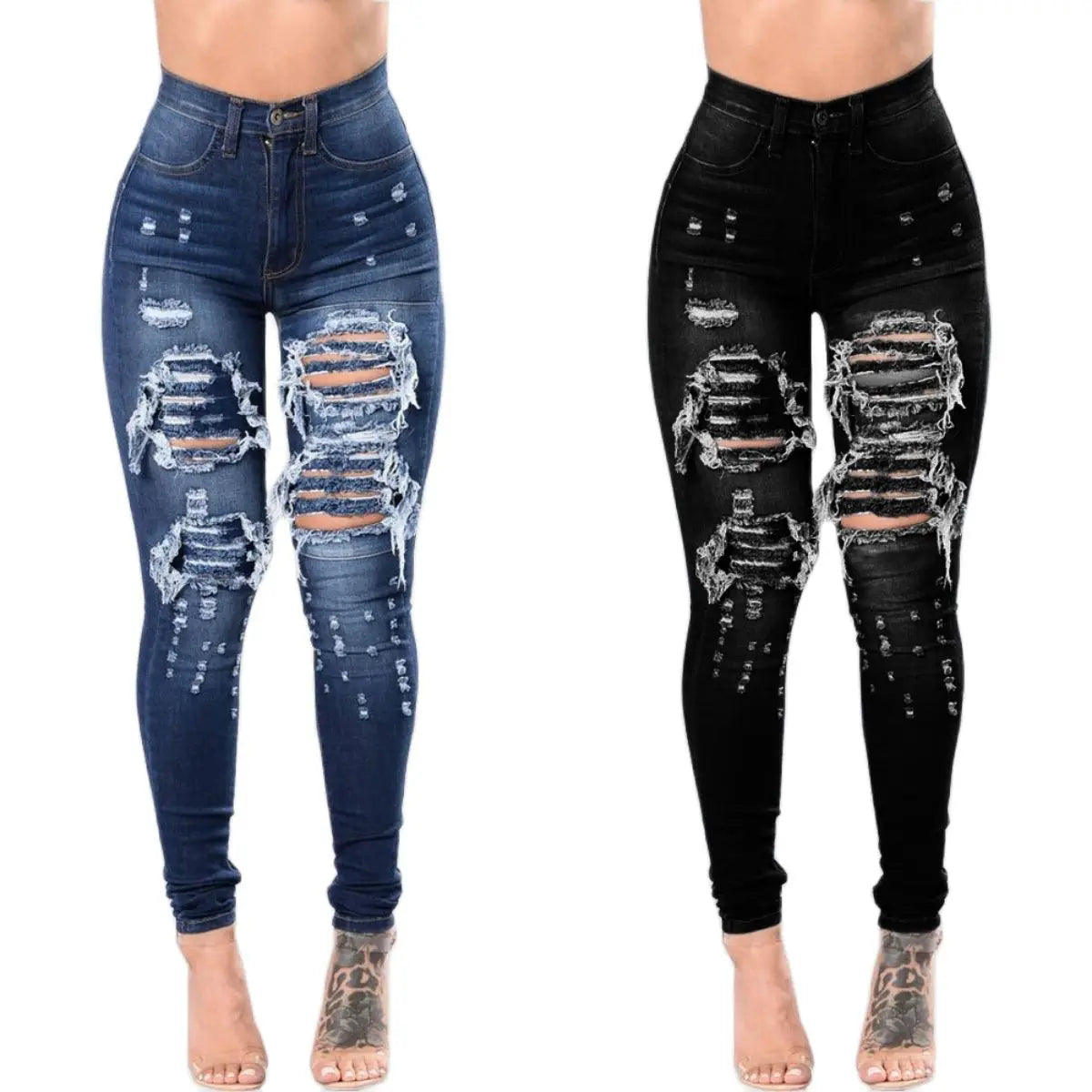 2023 Autumn High Waist Ripped Jeans For Women Fashion Stretch Skinny Denim Pencil Pants Casual Slim Trousers S-3XL