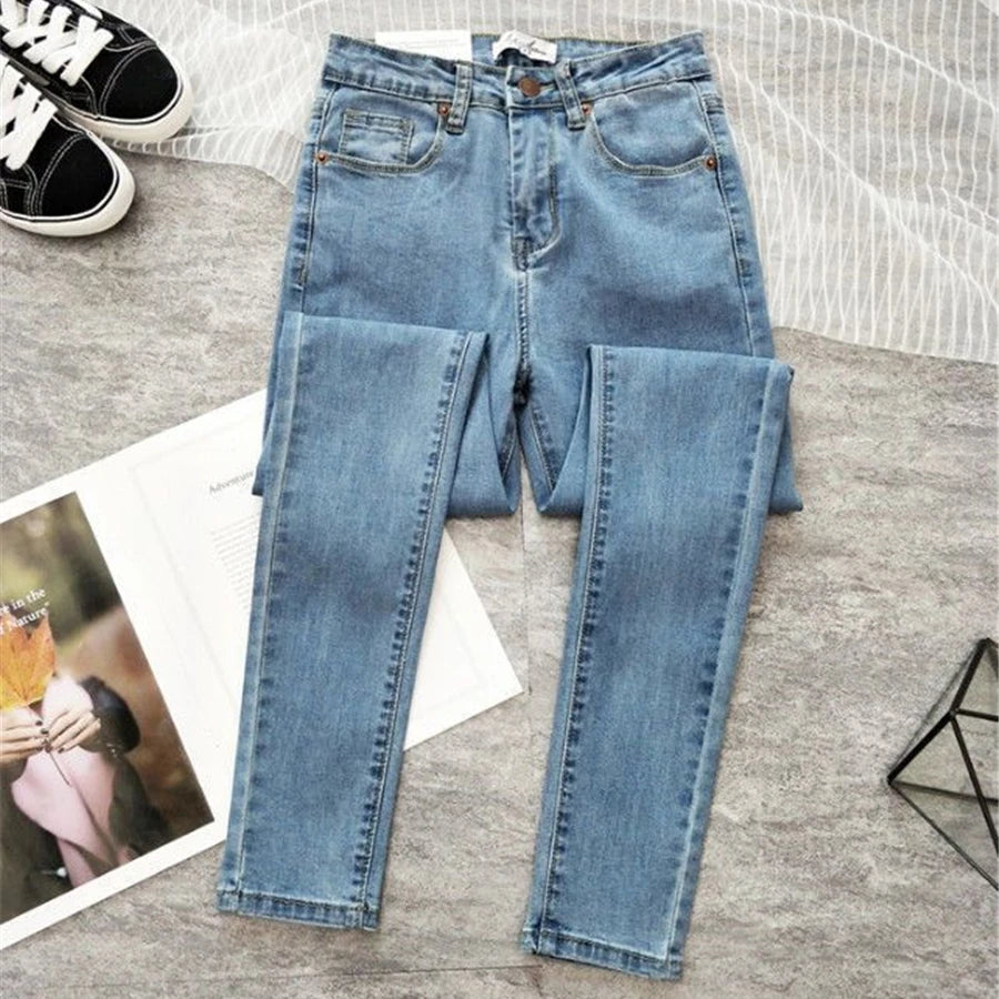 Oversize 38 Slim High Waist Penci Jeans Classic Skinny Denim Pants Blue Pantalones Ankle Length Vaquero Korean Trouser New